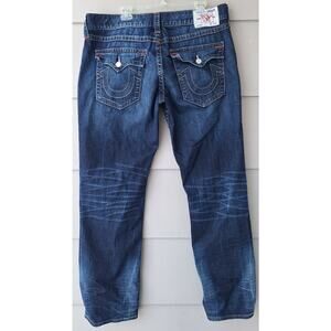 True Religion World Tour Ricky Flap Relaxed Straight Men's Blue Jeans Size 38x33